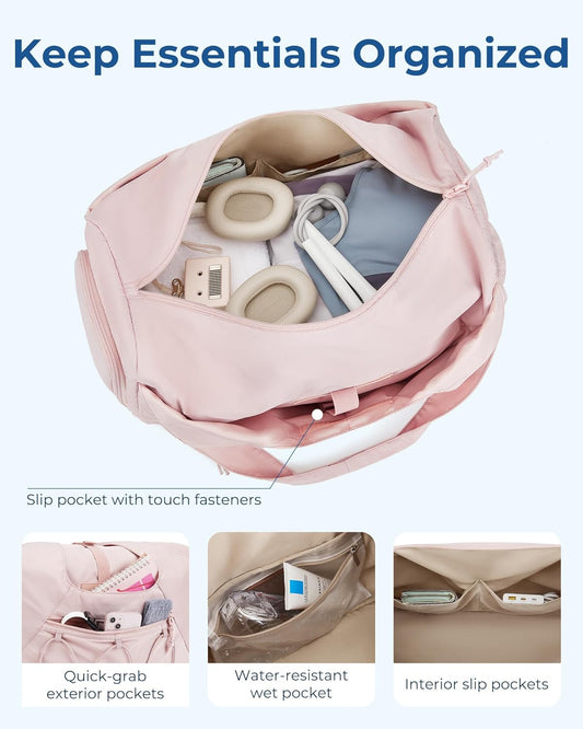 BAGSMART Sporttasche Für Damen, Leichte Reisetasche Mit Schuhfach, Weekender Mit Nassfach, Workout-Yoga-Tragetasche, Rosa