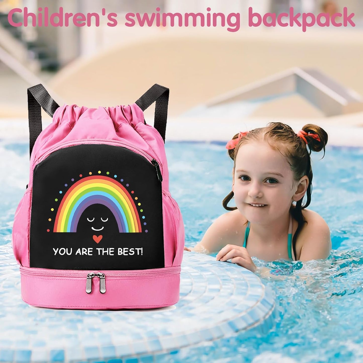 Schwimmtasche Kinder, Wasserdichter Rucksack Mit Bodenfach, Sportbeutel Mit Kordelzug, Kinder-Turnbeutel Gym Bag Mädchen Junge