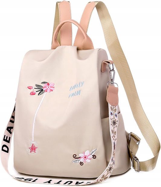 Little Angel Damen Rucksack Mit Stickerei – 2-In-1 Rucksack & Handtasche Mit Blumenmotiv – Umhängetasche Multifunktional Für Alltag, Reisen, Uni, Schule – Wasserabweisend, Leicht, Modisch
