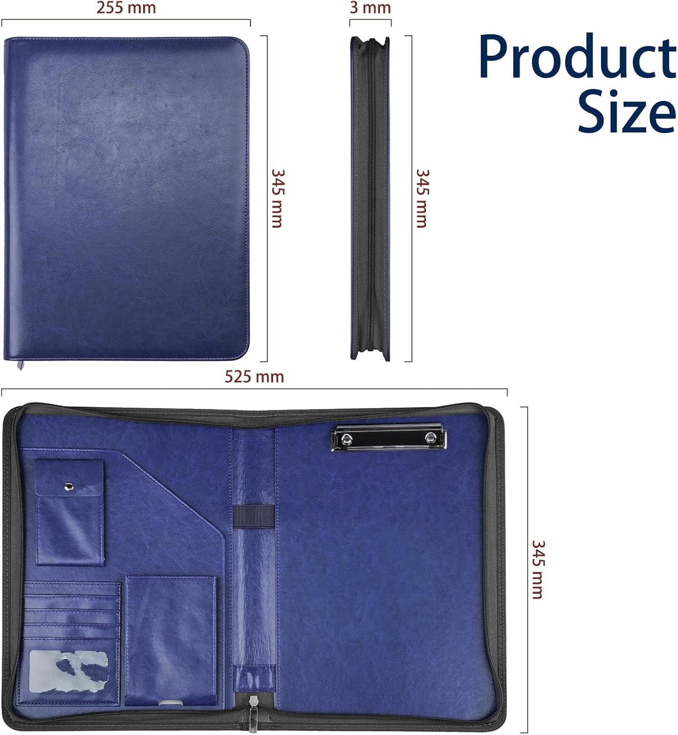NEWYES Dokumentenmappe A4, Wasserabweisend Mit Reißverschluss &Klemmbrett, Kunstleder Mappe Ideal Für Geschäftsreisen, Lehrer Als Herrengeschenk Oder Für Den Büroalltag – Dunkelblau