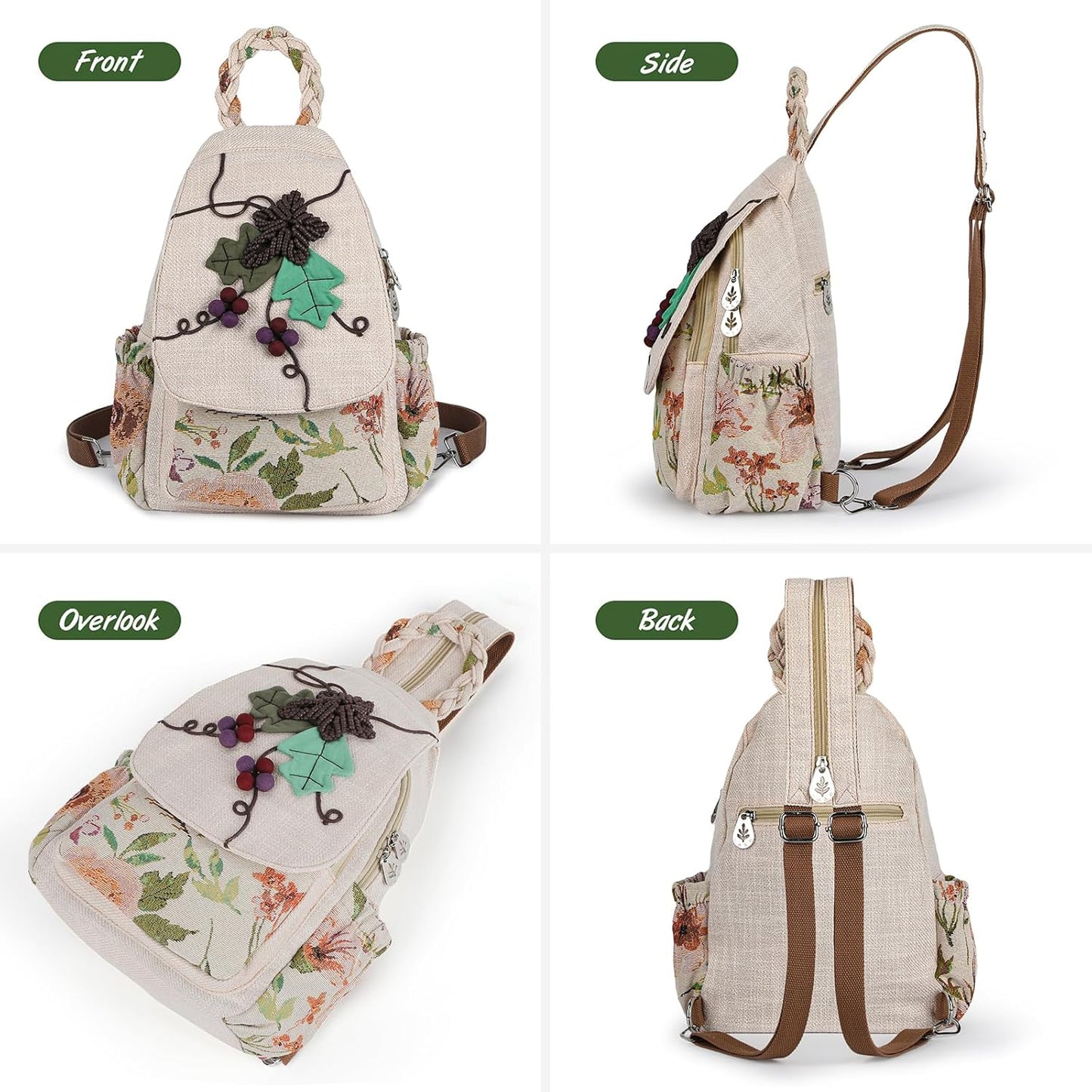 Umwandelbare Umhängetasche Für Mädchen, Handgefertigte Handtasche, Wunderschöner, Hochwertiger, Lässiger Tages-Mini-Rucksack Aus Segeltuch Für Frauen in Grün