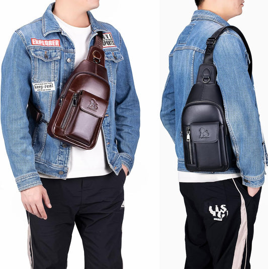 Pundarika Umhängetasche Herren Leder Brusttasche Herren Sling Bag,Männer Tasche Echtes Leder Crossbody Bag,Tasche Schultertasch Multifunktional,Verstellbarer Schultergurt