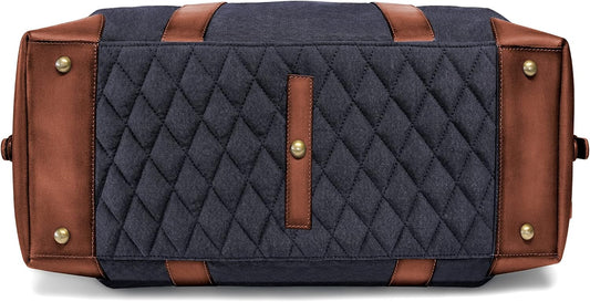 DRAKENSBERG Canvas Leder Weekender 'David' (55Cm) Reisetasche Herren Damen, Wasserabweisend, Erweiterbar | 45L, Marine-Blau, DR00156-M