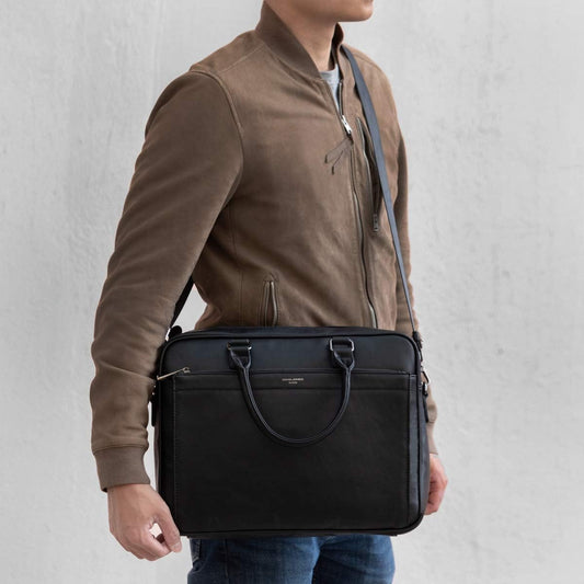- Herren Große Aktentasche - Mann 15 Zoll Laptoptasche - PU Leder Arbeitstasche Business Handtasche Tragetasche - Henkeltasche Schultertasche Umhängetasche Messenger Bag Briefcase Schwarz