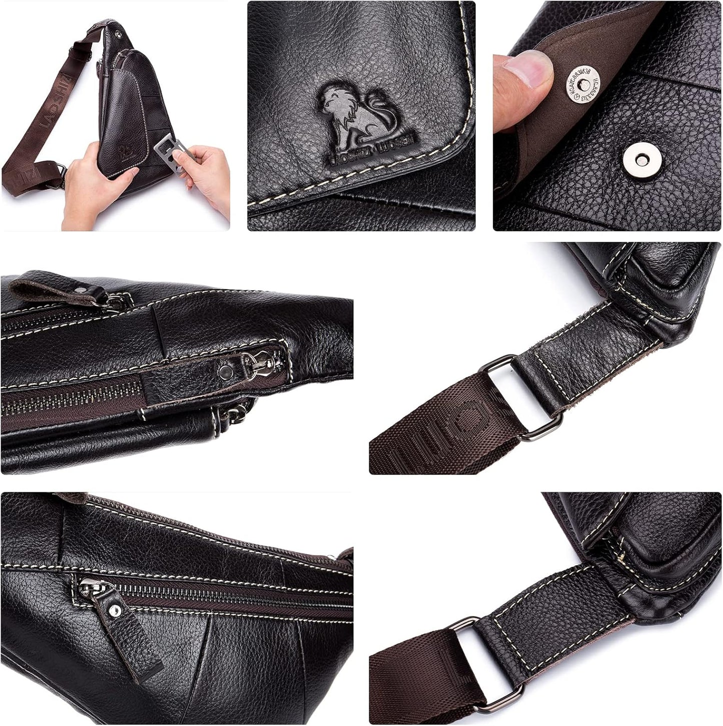 Pundarika Herren Leder Brusttasche – Kleine Und Stilvolle Umhängetasche Als Sling Bag- - Dunkelbraun