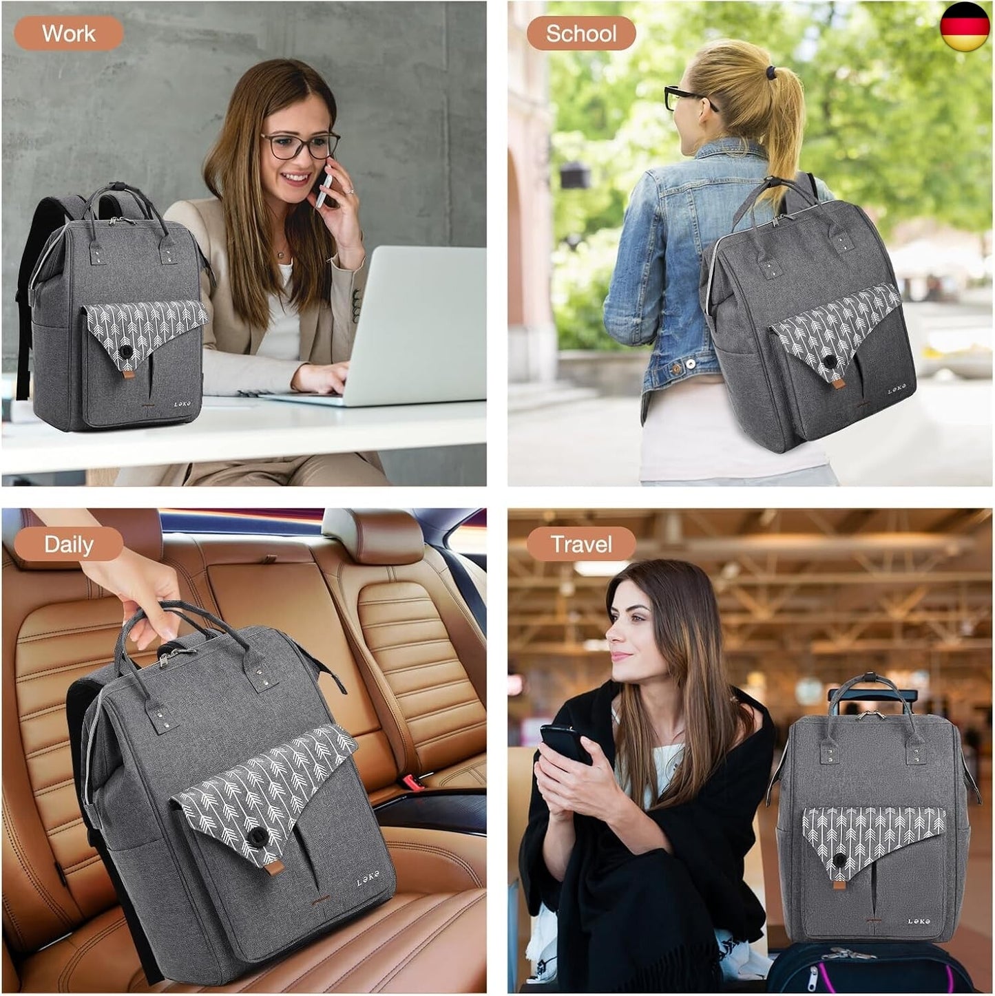 Lekesky Rucksack Damen Schultasche Mit Laptopfach & anti Diebstahl Tasche,