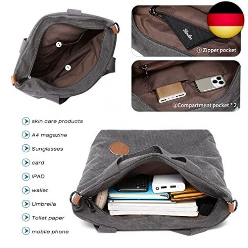 JANSBEN Damen Canvas Handtasche Schultertasche Casual Multifunktiona