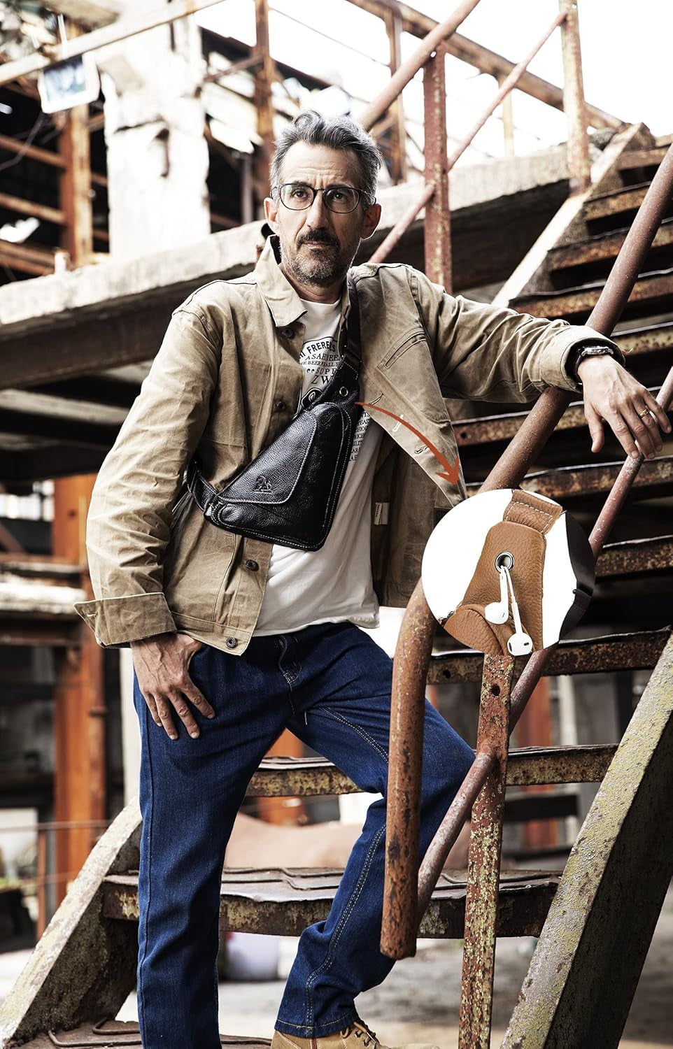 Pundarika Herren Leder Brusttasche – Kleine Und Stilvolle Umhängetasche Als Sling Bag- - Dunkelbraun