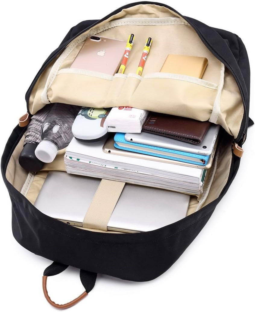 Klassischer Einfarbiger Wasserdichter Schulrucksack Für Teenager Retro Freizeit Rucksack Schwarz