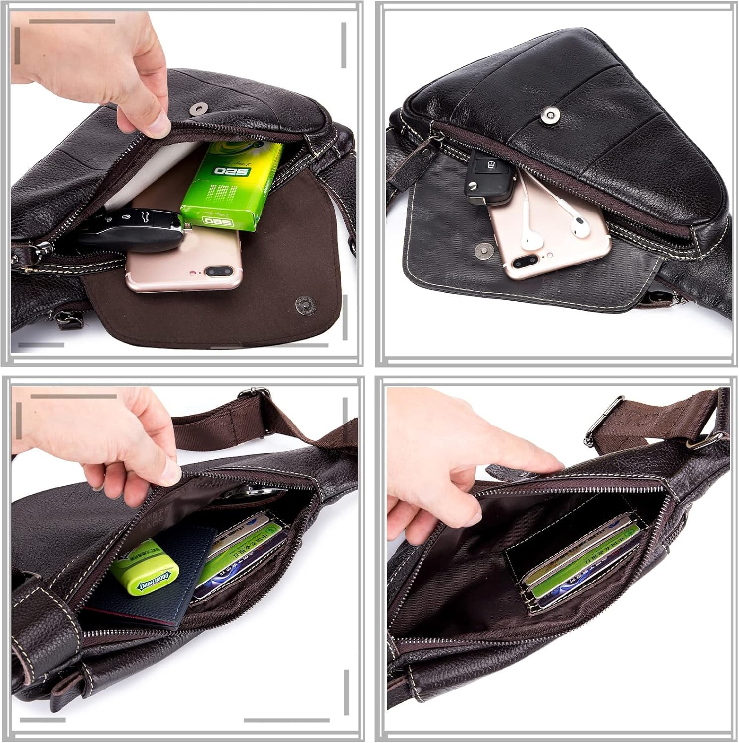 Pundarika Herren Leder Brusttasche – Kleine Und Stilvolle Umhängetasche Als Sling Bag- - Dunkelbraun