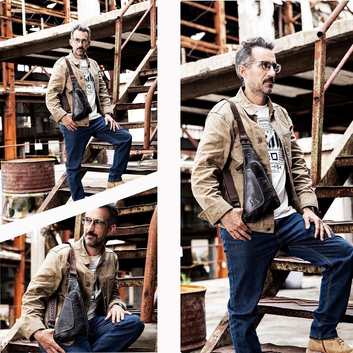 Pundarika Herren Leder Brusttasche – Kleine Und Stilvolle Umhängetasche Als Sling Bag- - Dunkelbraun