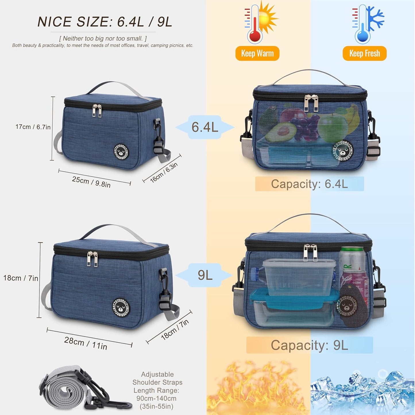 BALIGO Kühltasche 9L, Lunchbox Tasche, Lunchtasche Isoliert, Faltbar Kleine Kühltasche, Lunchbag, Lunch Tasche, Tragbar Lunchbox Tasche Arbeit Reisen Büro Picknick