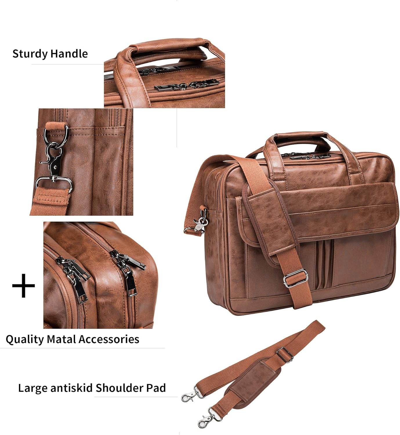 Herren Laptoptasche, 39,6 Cm (15,6 Zoll), Leder, Wasserabweisend, Für Geschäftsreisen, Aktentasche, Arbeit, Computertasche, Schulranzen, Geschenk Für Ehemann, Braun