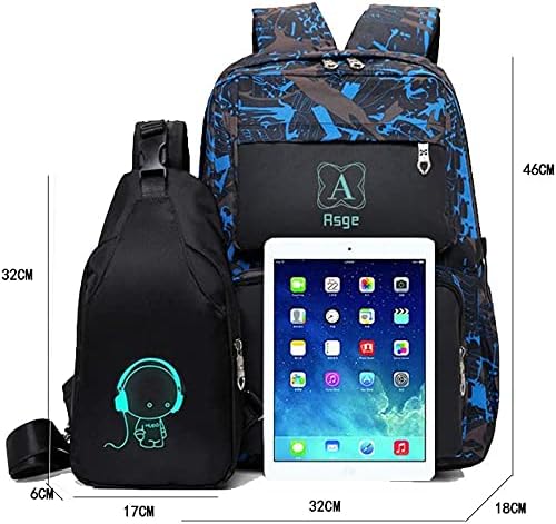 Asge Rucksack Jungen Schulrucksack Mädchen Teenager Jugendliche Coole Schule Daypacks Kinder Reflektierender Schultasche Outdoor Camping Groß Schulranzen Wasserdicht Ranzen Schultertaschen Set