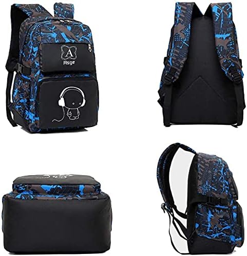 Asge Rucksack Jungen Schulrucksack Mädchen Teenager Jugendliche Coole Schule Daypacks Kinder Reflektierender Schultasche Outdoor Camping Groß Schulranzen Wasserdicht Ranzen Schultertaschen Set