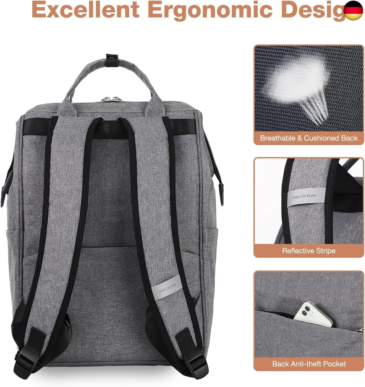 Lekesky Rucksack Damen Schultasche Mit Laptopfach & anti Diebstahl Tasche,