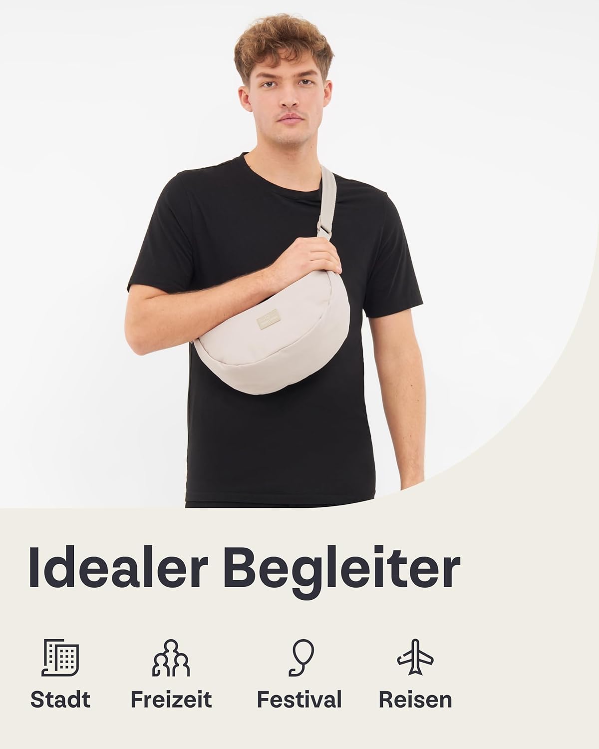 Johnny Urban Crossbody Bag Damen & Herren Beige - Ally Medium - Moon Bag Design - Umhängetasche Im Halbmond Stil - Halbrunde Tasche Mit Verstellbarem Gurt - Wasserabweisend