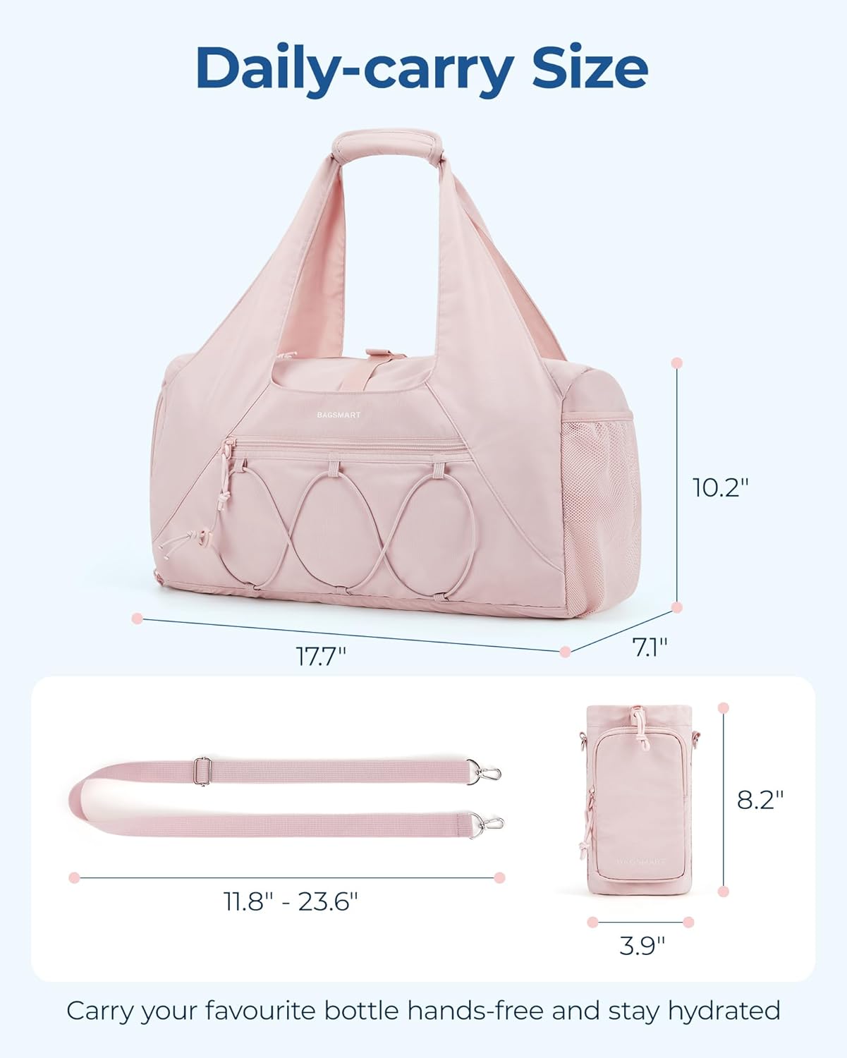 BAGSMART Sporttasche Für Damen, Leichte Reisetasche Mit Schuhfach, Weekender Mit Nassfach, Workout-Yoga-Tragetasche, Rosa