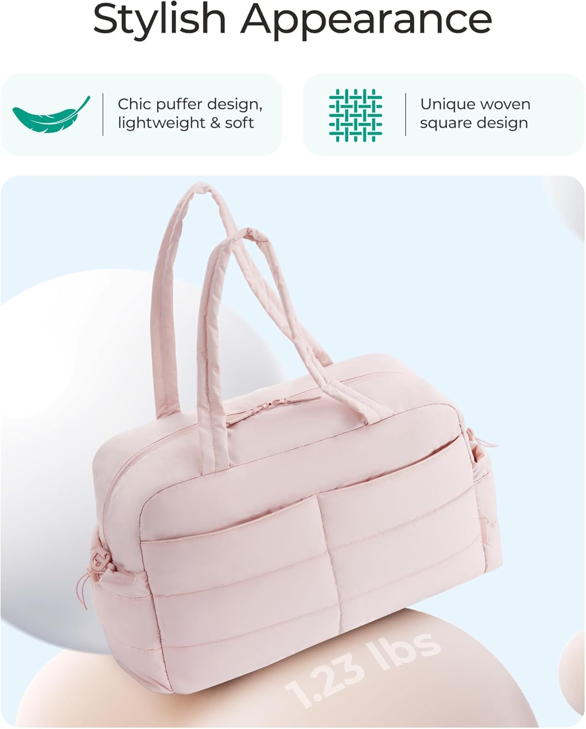 Bagsmart Reisetasche Sporttasche Damen, 31L Wasserabweisend Puffer Handgepäck Tasche Weekender Bag Gesteppt Laptop-Handgepäck Mit Kosmetiktasche, Kliniktasche Geburt Für Gym, Fitness, Arbeit, Rosa