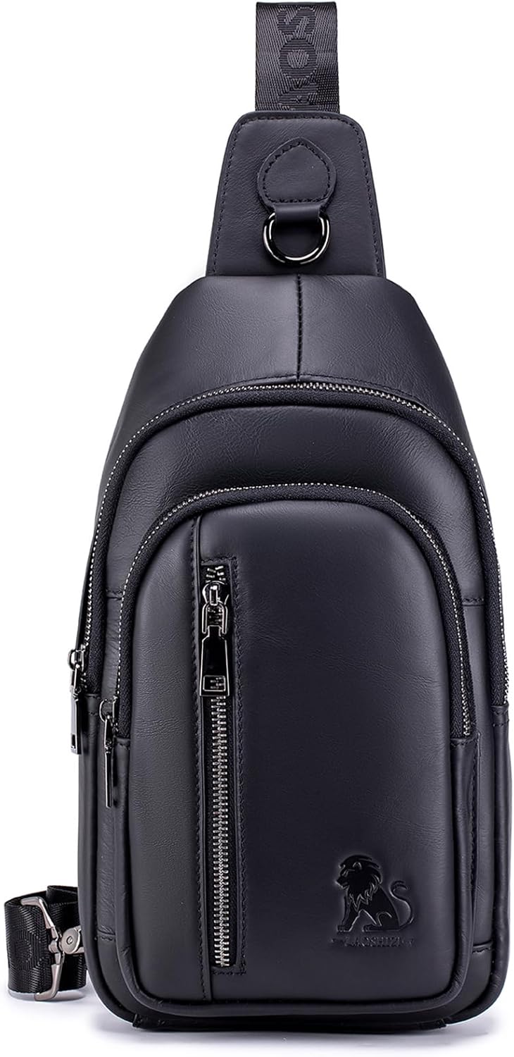 Pundarika Umhängetasche Herren Leder Brusttasche Herren Sling Bag,Männer Tasche Echtes Leder Crossbody Bag,Tasche Schultertasch Multifunktional,Verstellbarer Schultergurt
