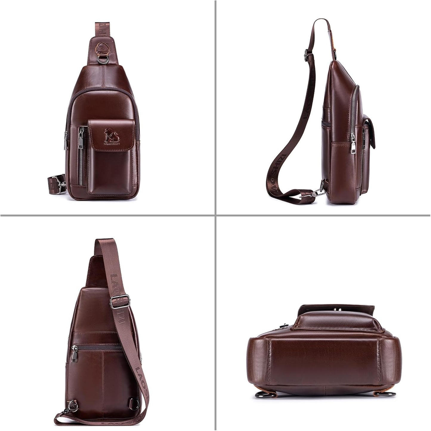 Pundarika Umhängetasche Herren Leder Brusttasche Herren Sling Bag,Männer Tasche Echtes Leder Crossbody Bag,Tasche Schultertasch Multifunktional,Verstellbarer Schultergurt