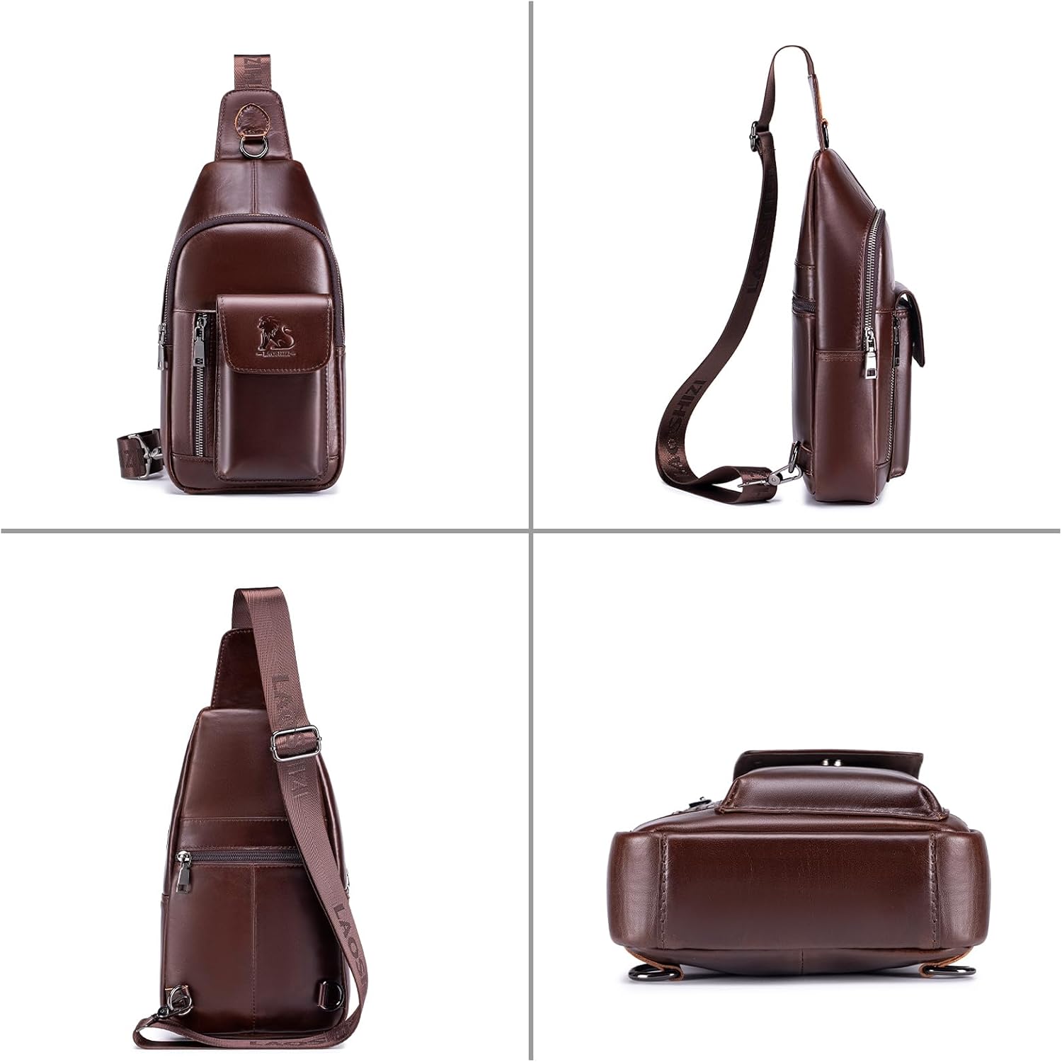 Pundarika Umhängetasche Herren Leder Brusttasche Herren Sling Bag,Männer Tasche Echtes Leder Crossbody Bag,Tasche Schultertasch Multifunktional,Verstellbarer Schultergurt