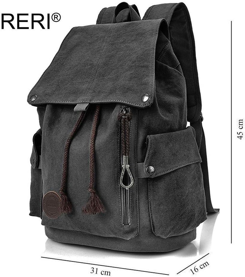 Canvas Leinwand Rucksack Vintage Für Outdoor Camping Außflug Sports Universität Rucksack Wanderrucksack Schultasche Schulrucksack Herren Damen Mädchen Jungen Teenager Rucksäcke (Schwarz)