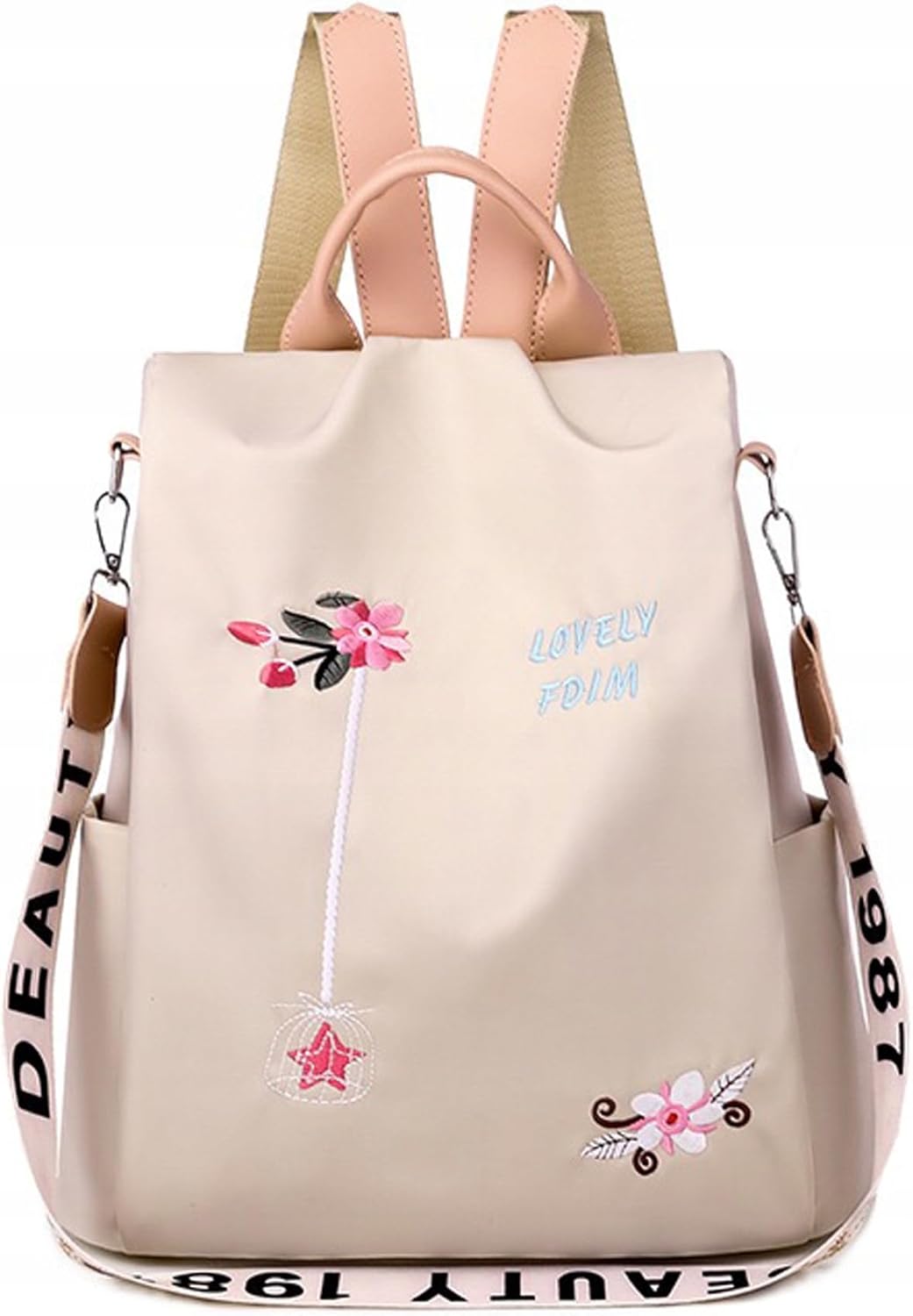Little Angel Damen Rucksack Mit Stickerei – 2-In-1 Rucksack & Handtasche Mit Blumenmotiv – Umhängetasche Multifunktional Für Alltag, Reisen, Uni, Schule – Wasserabweisend, Leicht, Modisch
