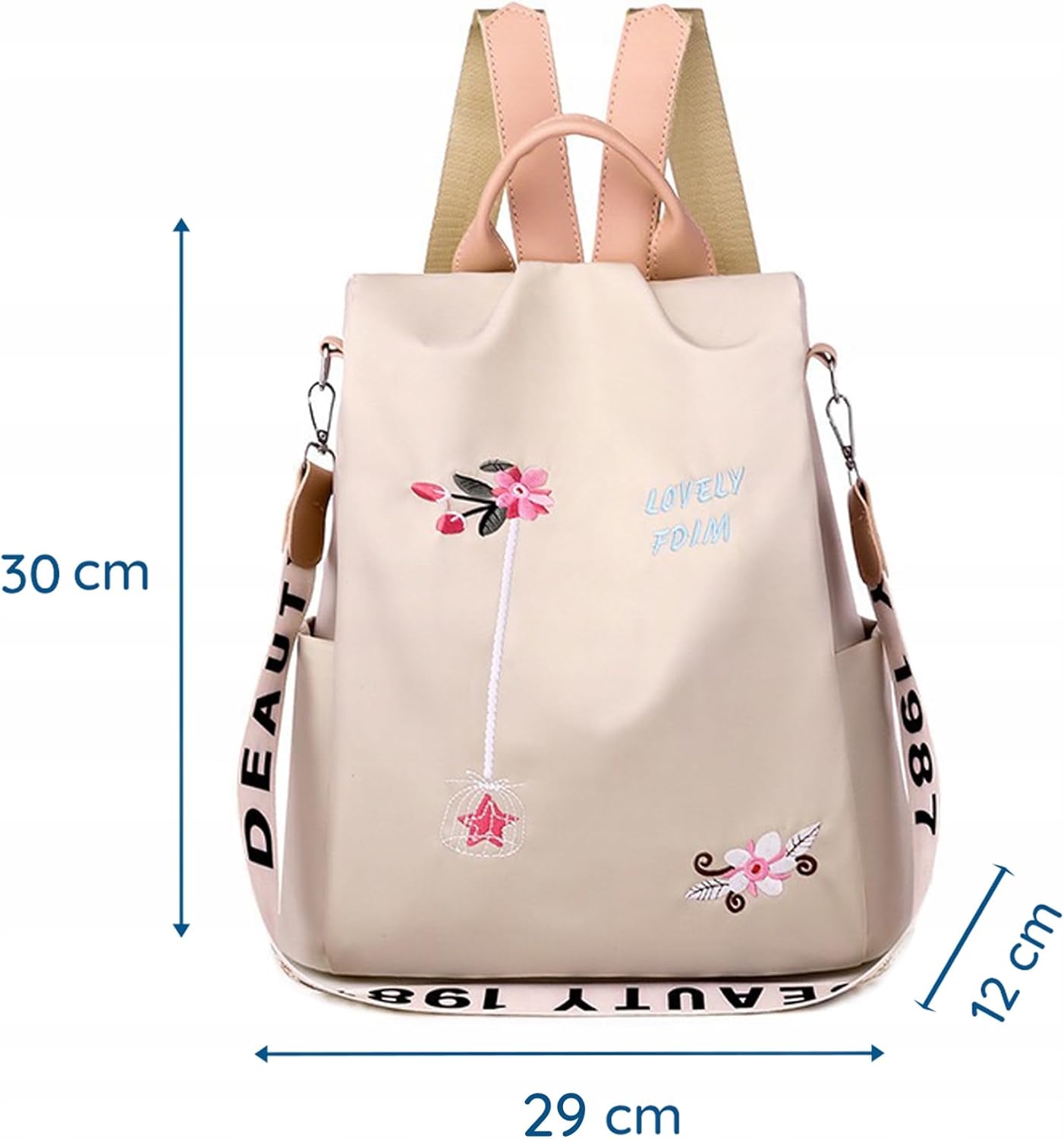 Little Angel Damen Rucksack Mit Stickerei – 2-In-1 Rucksack & Handtasche Mit Blumenmotiv – Umhängetasche Multifunktional Für Alltag, Reisen, Uni, Schule – Wasserabweisend, Leicht, Modisch