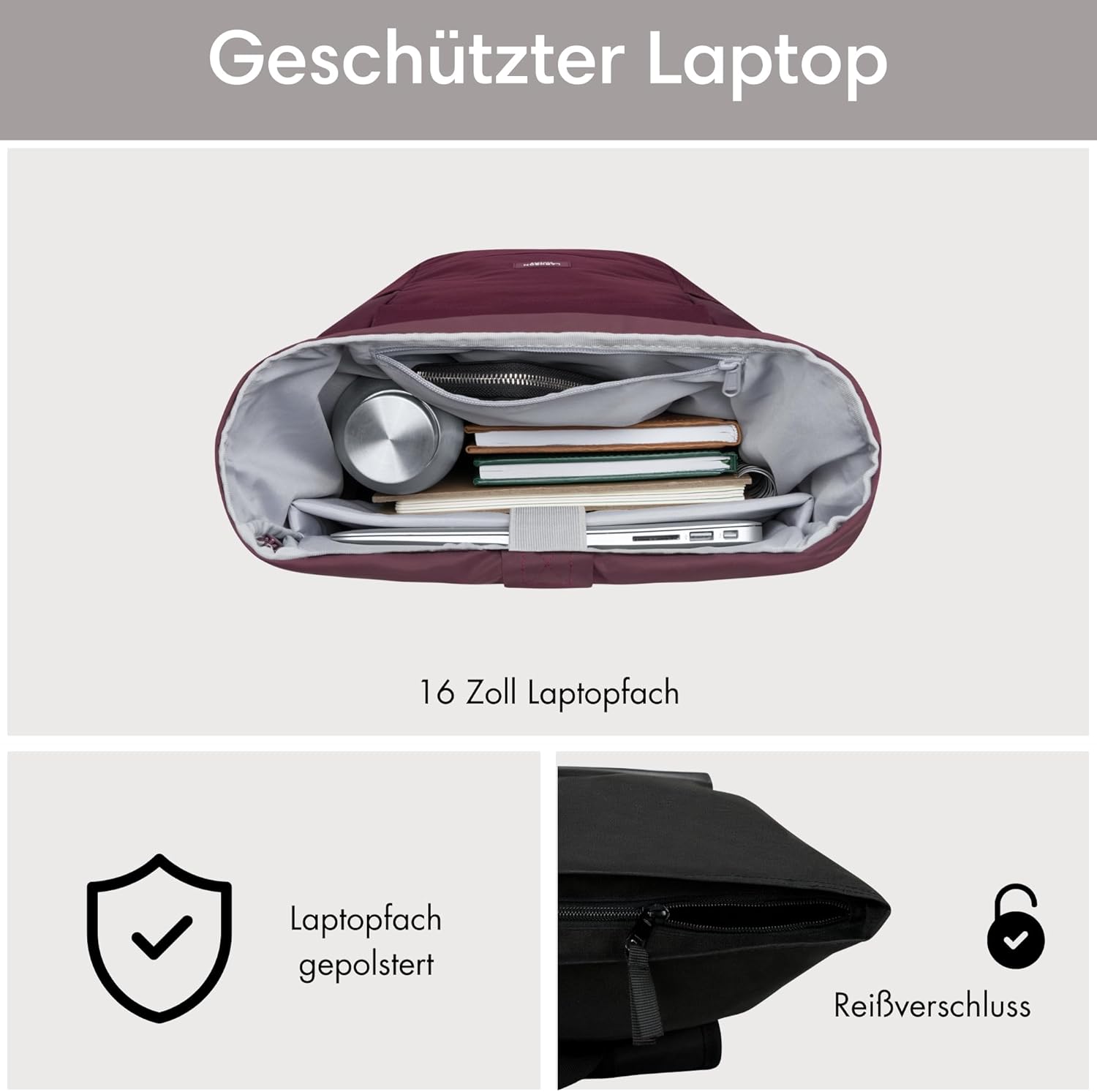 LARKSON Rucksack Damen & Herren - No 4 - Rolltop Backpack Mit Laptopfach Uni, Arbeit & Fahrrad - Großer Reiserucksack - Wasserabweisend