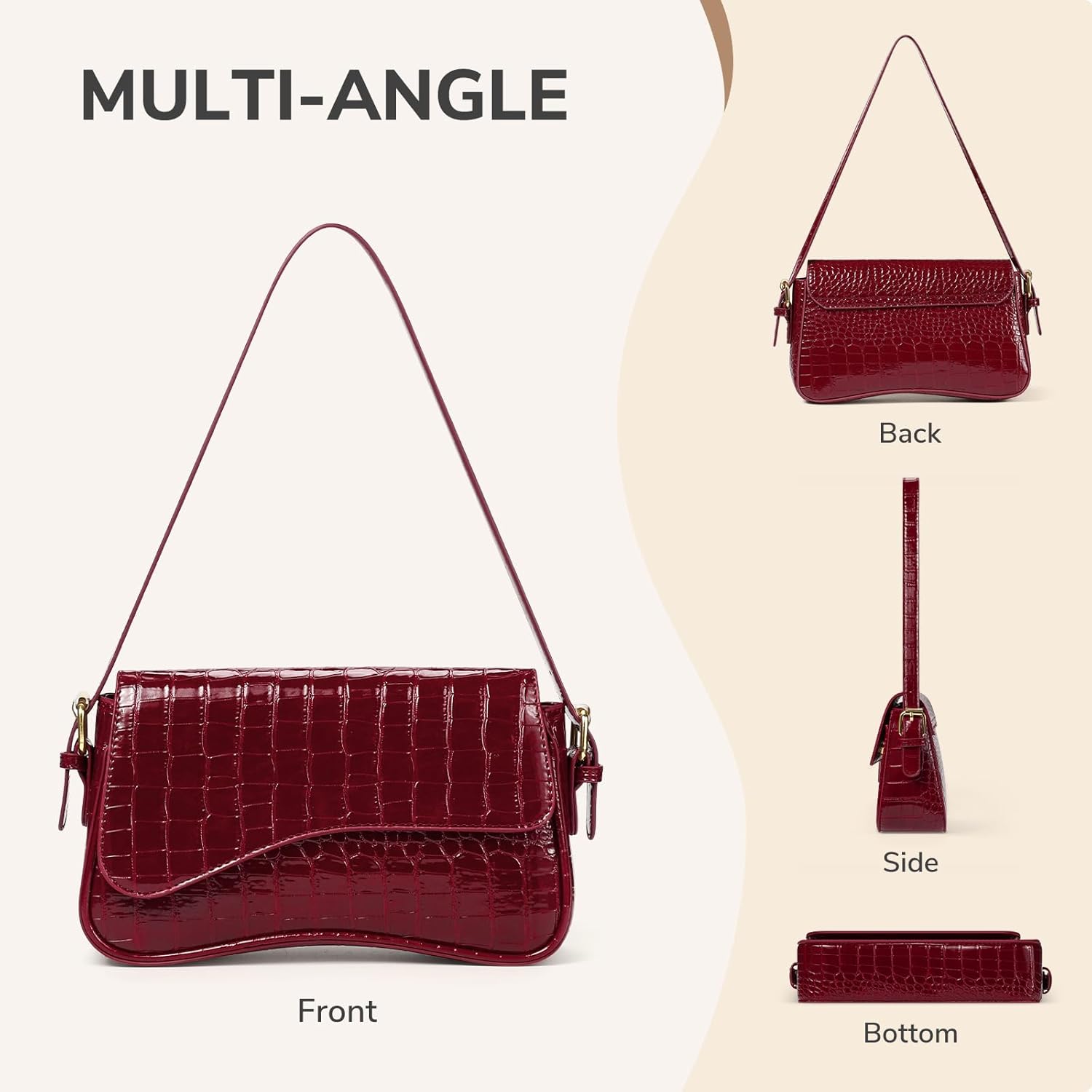 Umhängetasche Damen, PU Leder Crossbody Bag Mit 2 Schultergurt Handtasche Y2K Schultertasche Vintage Für Frauen Trendy Taschen