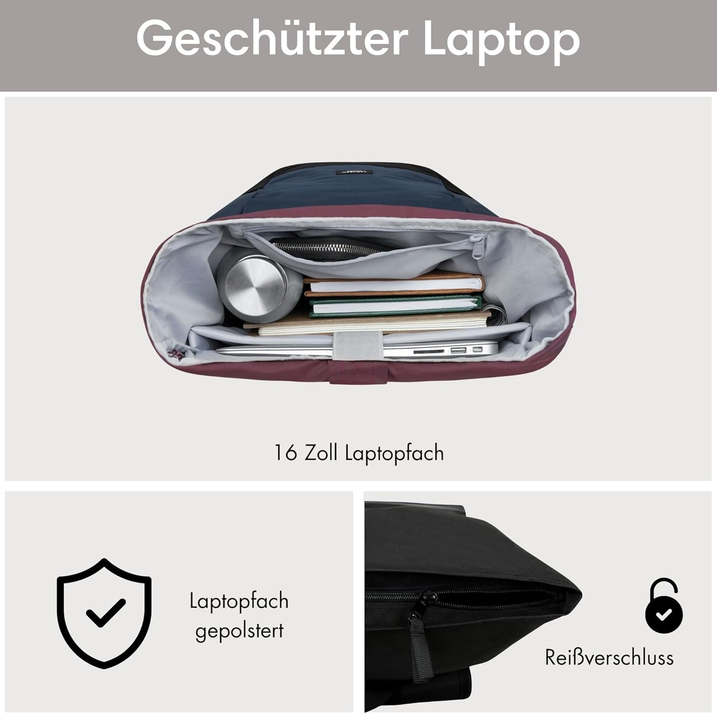 LARKSON Rucksack Damen & Herren - No 4 - Rolltop Backpack Mit Laptopfach Uni, Arbeit & Fahrrad - Großer Reiserucksack - Wasserabweisend