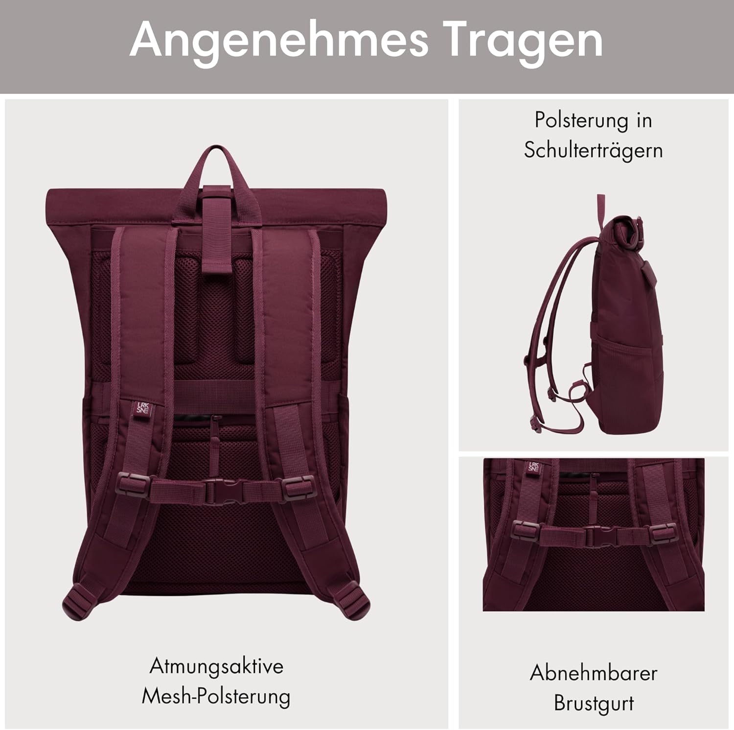 LARKSON Rucksack Damen & Herren - No 4 - Rolltop Backpack Mit Laptopfach Uni, Arbeit & Fahrrad - Großer Reiserucksack - Wasserabweisend