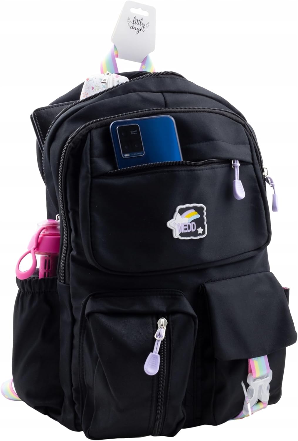 Little Angel Großer Schulrucksack Mädchen Teenager – Rucksack Für Schule & Alltag – Rosa Oder Schwarz – Viel Stauraum, Regenbogen Design, Laptopfach – Leicht, Wasserabweisend, Gepolstert