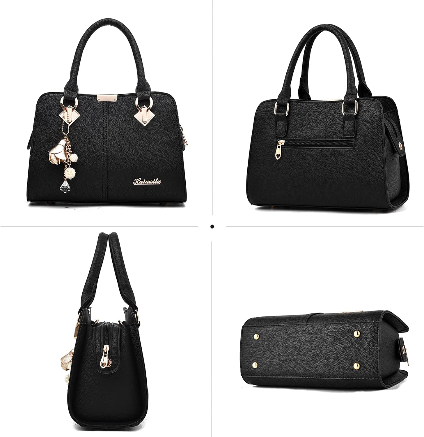 FANDARE Damen Handtasche Umhängetasche Frauen Schulterbeutel Shopper Tote Reise Henkeltasche Schulterriemen Abendtasche Citytasche Wasserdicht PU Leder Schwarz A