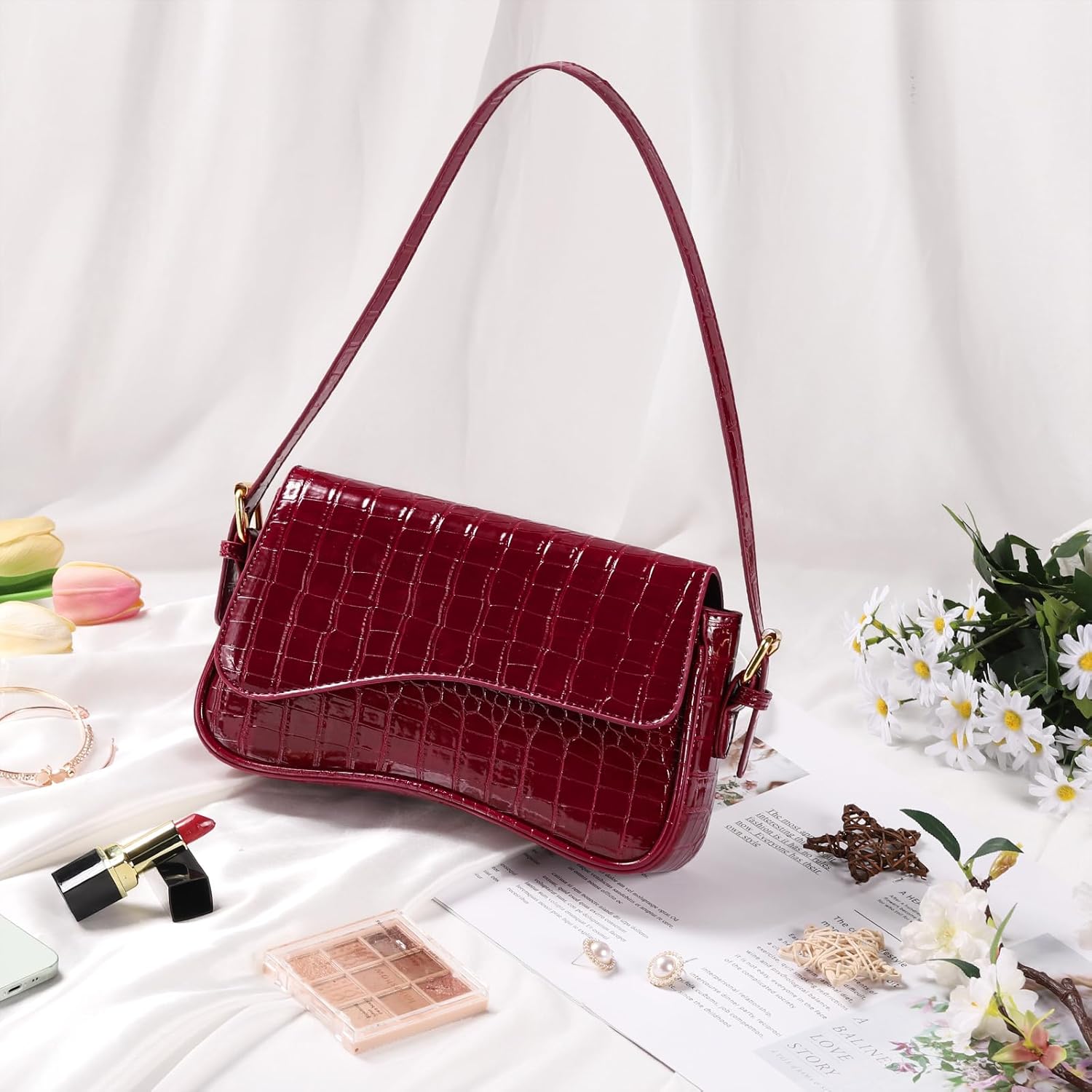 Umhängetasche Damen, PU Leder Crossbody Bag Mit 2 Schultergurt Handtasche Y2K Schultertasche Vintage Für Frauen Trendy Taschen