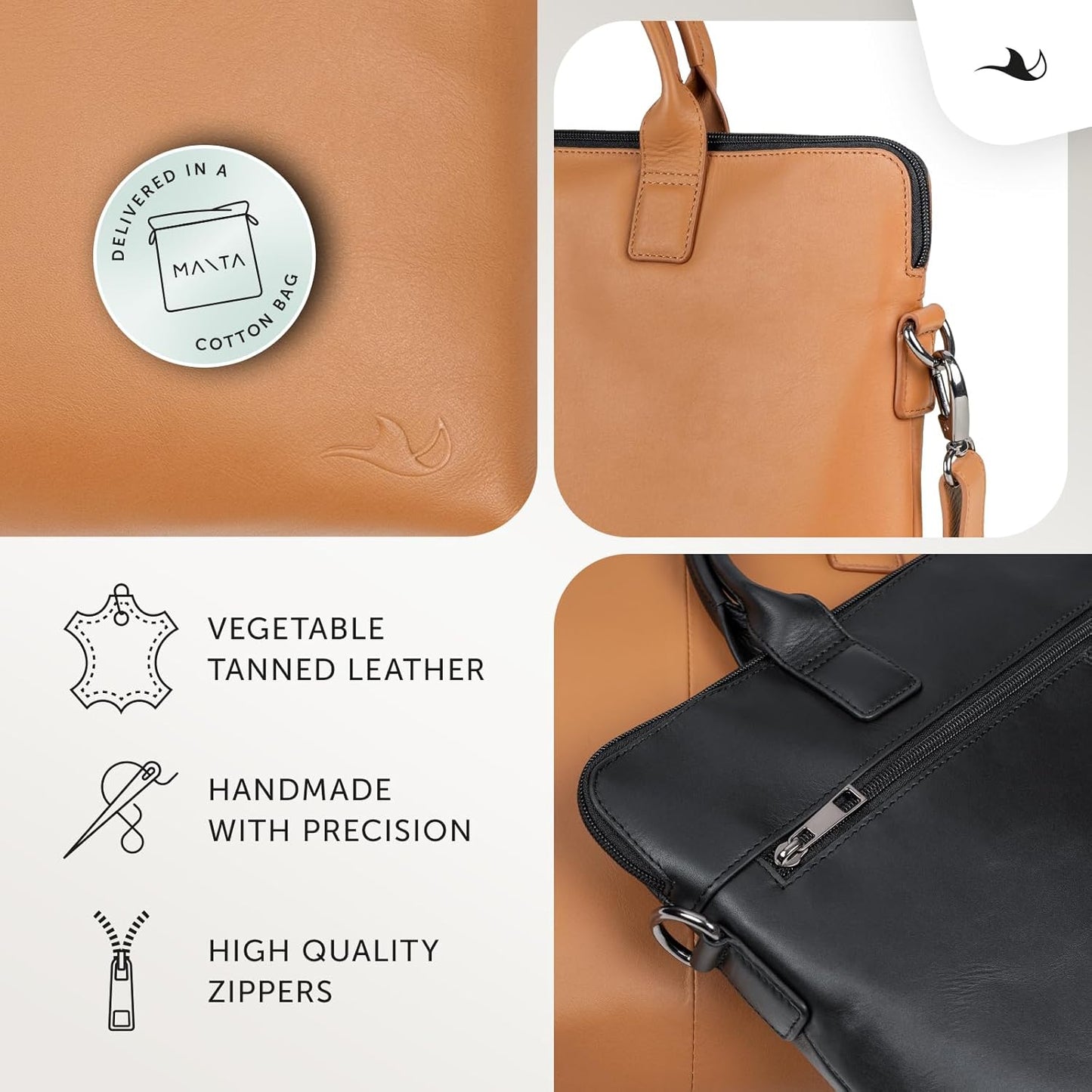 MANTA Echtleder Laptoptasche 14-Zoll Oder 16-Zoll, Aktentasche Handgearbeitet, Notebooktasche Aus Leder, Edle Businesstasche, Stilvolle Umhängetasche, Dokumententasche, Schultertasche, Laptop-Sleeve