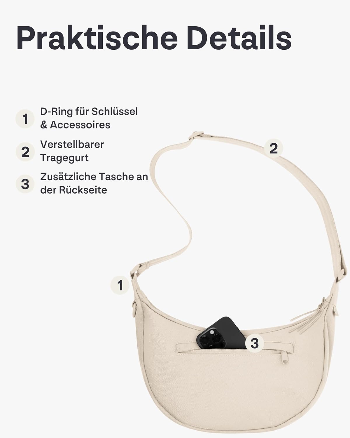 Johnny Urban Crossbody Bag Damen & Herren Beige - Ally Medium - Moon Bag Design - Umhängetasche Im Halbmond Stil - Halbrunde Tasche Mit Verstellbarem Gurt - Wasserabweisend