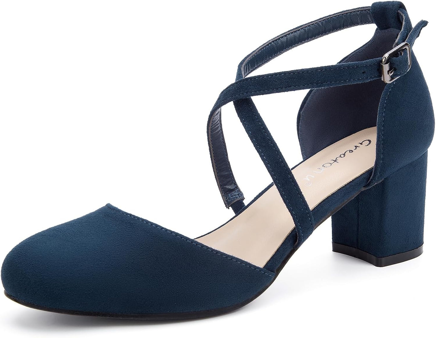 Greatonu Damen Pumps Riemchenpumps Spangenpumps Sandale Mit Kreuz Knöchelriemen Blockabsatz Geschlossener Spitze Glitzer Pumps - Perfekt Für Hochzeiten Und Partys