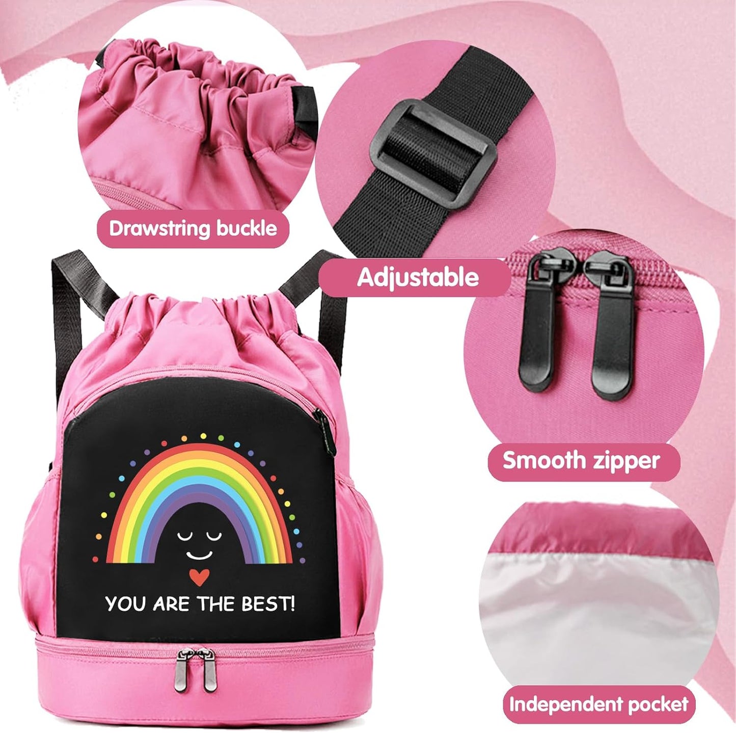 Schwimmtasche Kinder, Wasserdichter Rucksack Mit Bodenfach, Sportbeutel Mit Kordelzug, Kinder-Turnbeutel Gym Bag Mädchen Junge