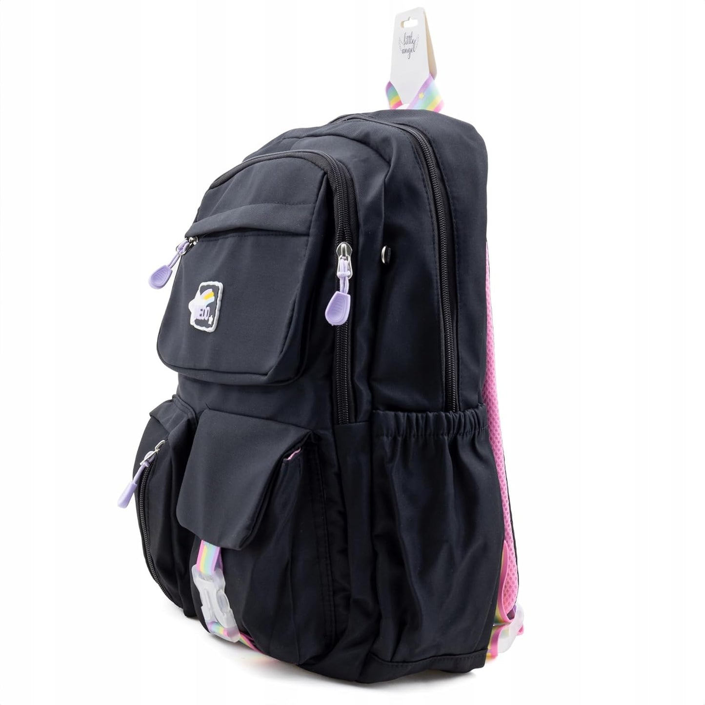 Little Angel Großer Schulrucksack Mädchen Teenager – Rucksack Für Schule & Alltag – Rosa Oder Schwarz – Viel Stauraum, Regenbogen Design, Laptopfach – Leicht, Wasserabweisend, Gepolstert