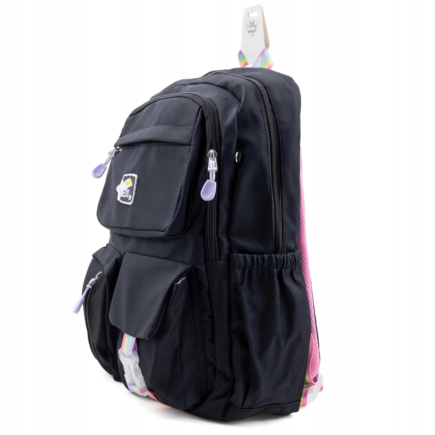 Little Angel Großer Schulrucksack Mädchen Teenager – Rucksack Für Schule & Alltag – Rosa Oder Schwarz – Viel Stauraum, Regenbogen Design, Laptopfach – Leicht, Wasserabweisend, Gepolstert