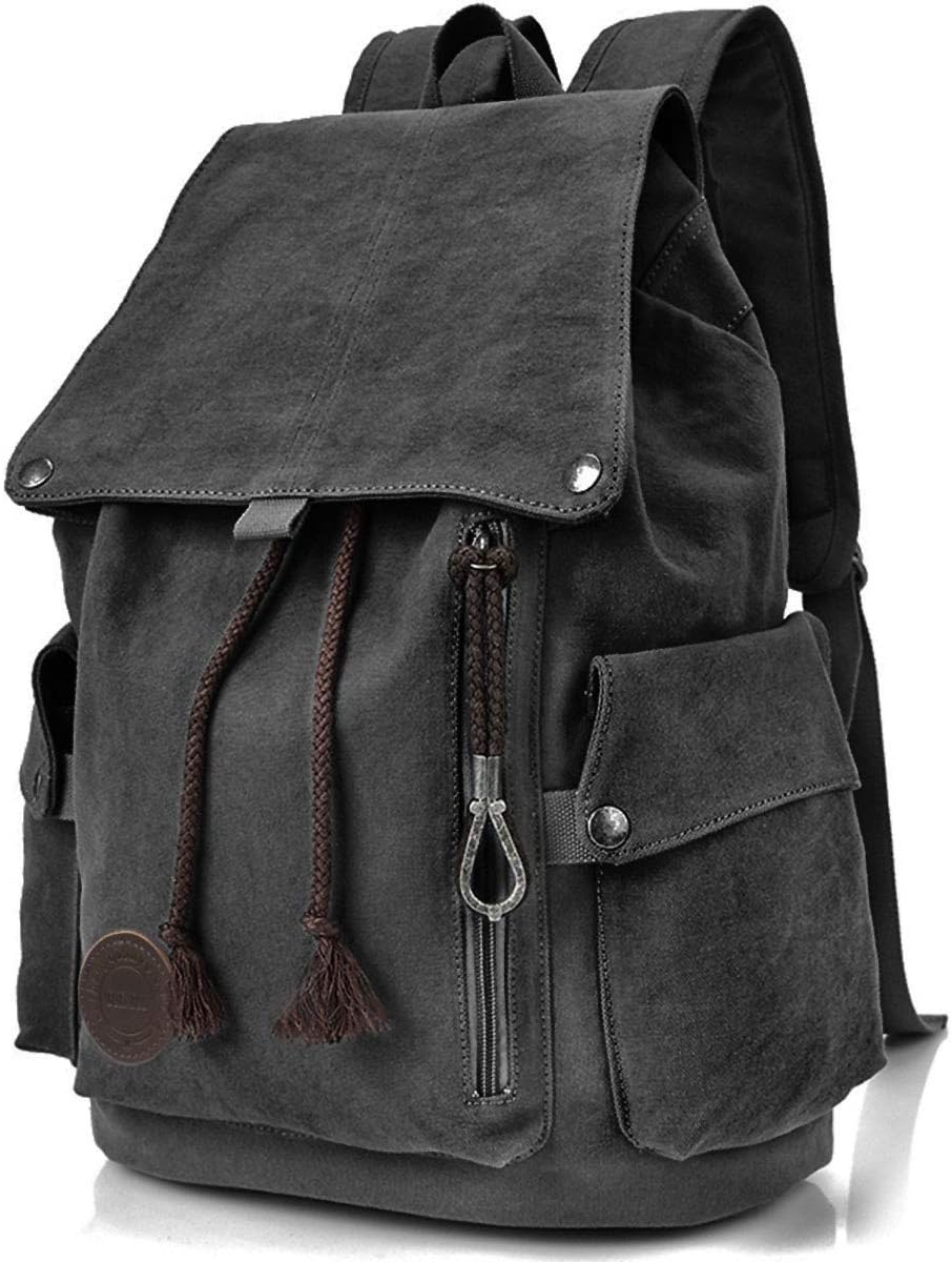 Canvas Leinwand Rucksack Vintage Für Outdoor Camping Außflug Sports Universität Rucksack Wanderrucksack Schultasche Schulrucksack Herren Damen Mädchen Jungen Teenager Rucksäcke (Schwarz)