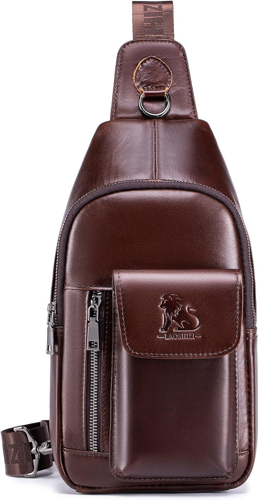 Pundarika Umhängetasche Herren Leder Brusttasche Herren Sling Bag,Männer Tasche Echtes Leder Crossbody Bag,Tasche Schultertasch Multifunktional,Verstellbarer Schultergurt