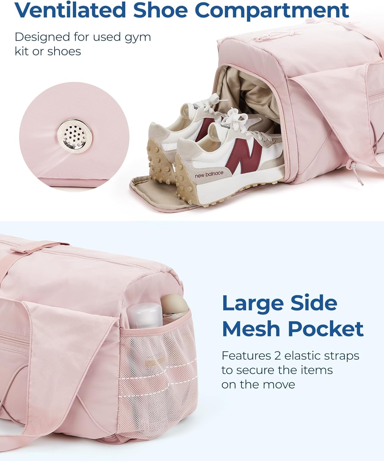 BAGSMART Sporttasche Für Damen, Leichte Reisetasche Mit Schuhfach, Weekender Mit Nassfach, Workout-Yoga-Tragetasche, Rosa