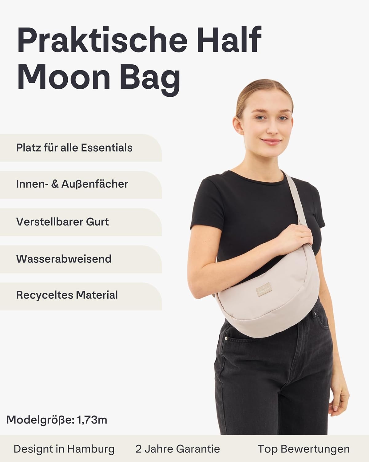 Johnny Urban Crossbody Bag Damen & Herren Beige - Ally Medium - Moon Bag Design - Umhängetasche Im Halbmond Stil - Halbrunde Tasche Mit Verstellbarem Gurt - Wasserabweisend