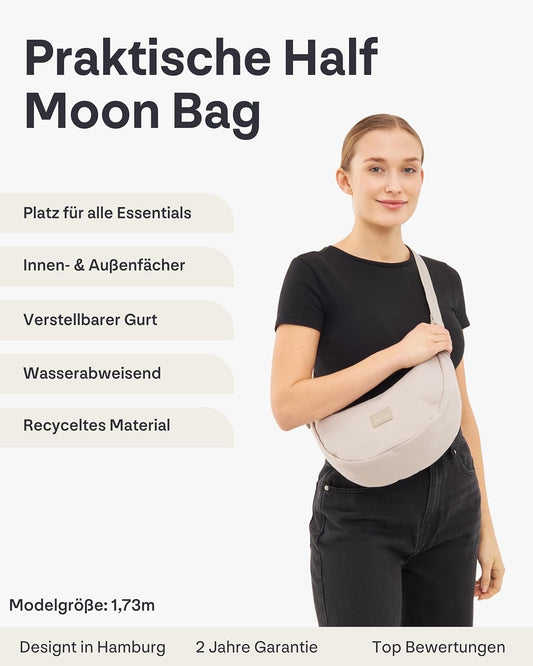 Johnny Urban Crossbody Bag Damen & Herren Beige - Ally Medium - Moon Bag Design - Umhängetasche Im Halbmond Stil - Halbrunde Tasche Mit Verstellbarem Gurt - Wasserabweisend