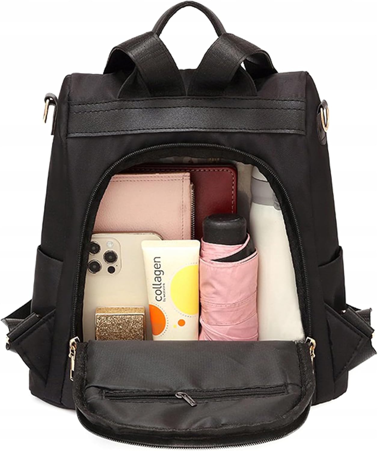 Little Angel Damen Rucksack Mit Stickerei – 2-In-1 Rucksack & Handtasche Mit Blumenmotiv – Umhängetasche Multifunktional Für Alltag, Reisen, Uni, Schule – Wasserabweisend, Leicht, Modisch