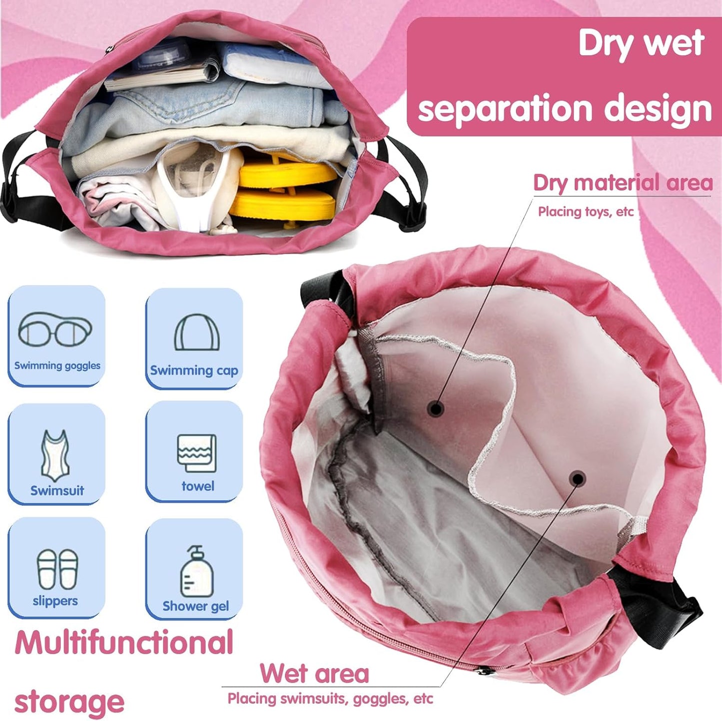 Schwimmtasche Kinder, Wasserdichter Rucksack Mit Bodenfach, Sportbeutel Mit Kordelzug, Kinder-Turnbeutel Gym Bag Mädchen Junge