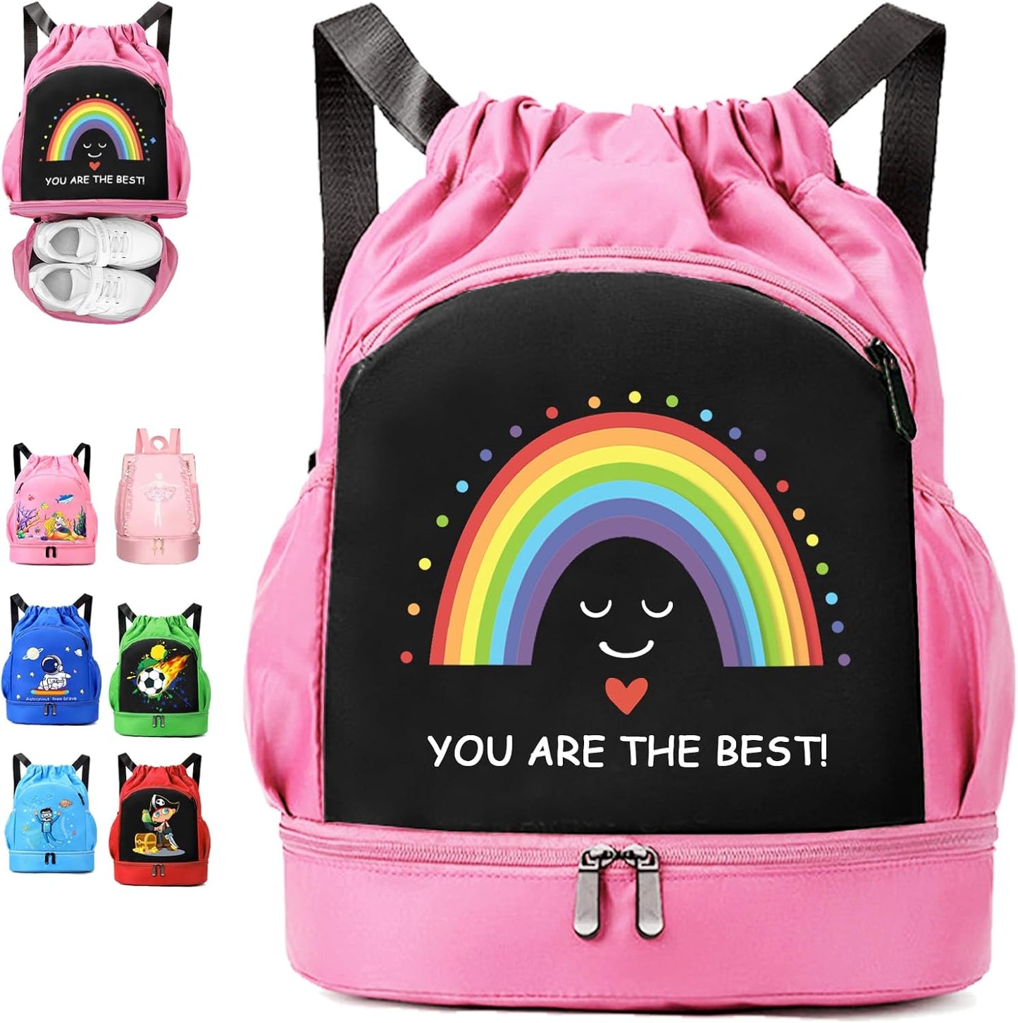 Schwimmtasche Kinder, Wasserdichter Rucksack Mit Bodenfach, Sportbeutel Mit Kordelzug, Kinder-Turnbeutel Gym Bag Mädchen Junge